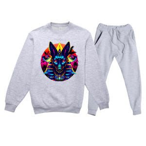 Streetwear 80s 90s Egypt Egyptian God Anubis Premium Crewneck Sweatsuit Set