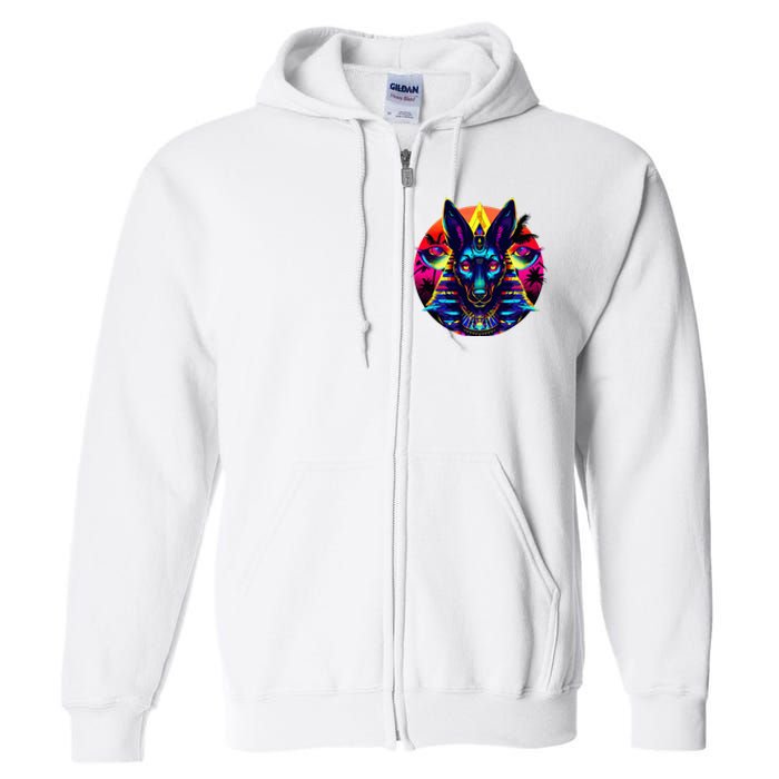 Streetwear 80s 90s Egypt Egyptian God Anubis Full Zip Hoodie