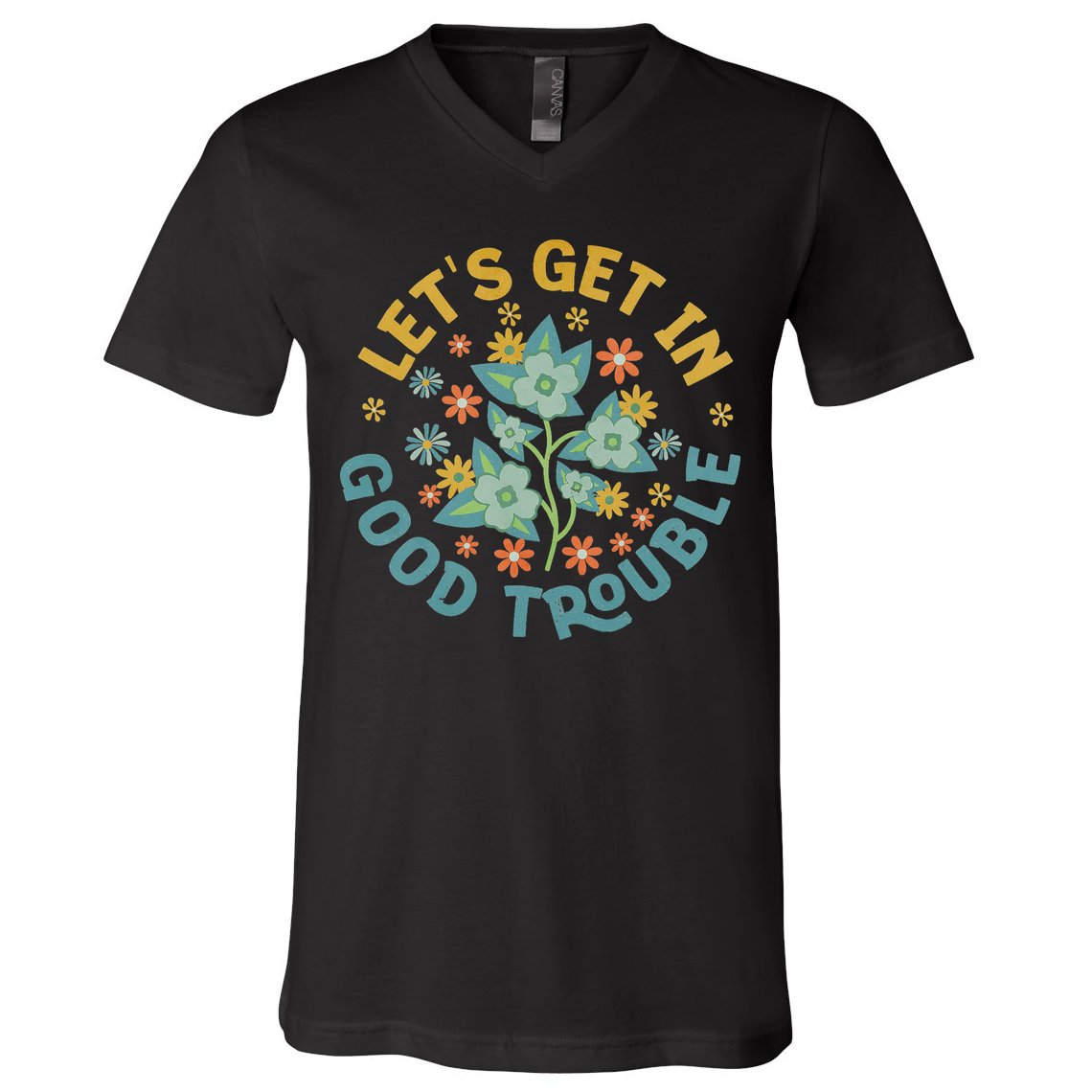 Subtle 8647 Boho Floral Resist V-Neck T-Shirt