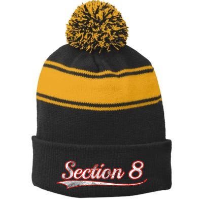 Section 8 Vintage Varsity Distressed Throwback Style Stripe Pom Pom Beanie