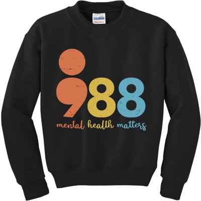 Semicolon 988 Mental Health Matters Kids Sweatshirt