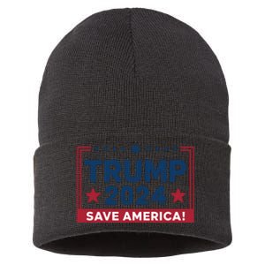 Save America 2024 Slogan Graphic Sustainable Knit Beanie