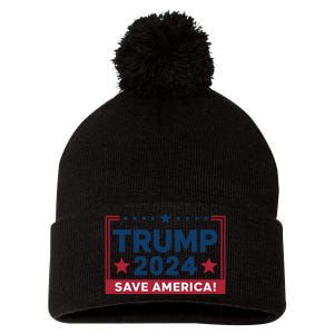 Save America 2024 Slogan Graphic Pom Pom 12in Knit Beanie