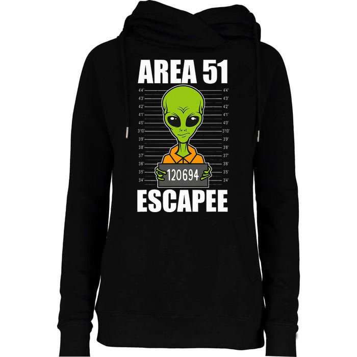 Storm Area 51 Alien Escapee From Area 51 Alien Mugshot Womens Funnel Neck Pullover Hood