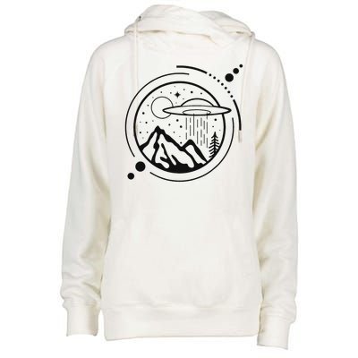 Simple Area 51 Minimal Ufo Tattoo Line Art Ufo Womens Funnel Neck Pullover Hood