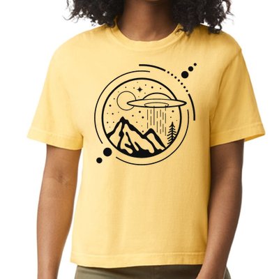 Simple Area 51 Minimal Ufo Tattoo Line Art Ufo Comfort Colors Boxy T-Shirt