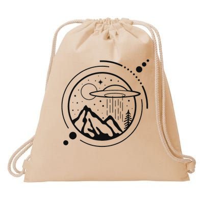Simple Area 51 Minimal Ufo Tattoo Line Art Ufo Drawstring Bag