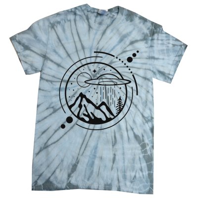 Simple Area 51 Minimal Ufo Tattoo Line Art Ufo Tie-Dye T-Shirt