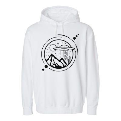 Simple Area 51 Minimal Ufo Tattoo Line Art Ufo Garment-Dyed Fleece Hoodie