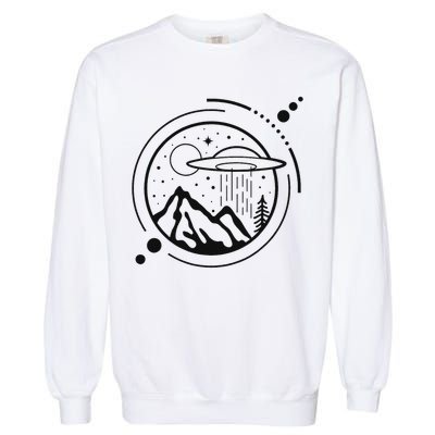 Simple Area 51 Minimal Ufo Tattoo Line Art Ufo Garment-Dyed Sweatshirt