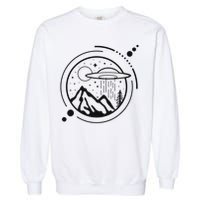 Simple Area 51 Minimal Ufo Tattoo Line Art Ufo Garment-Dyed Sweatshirt