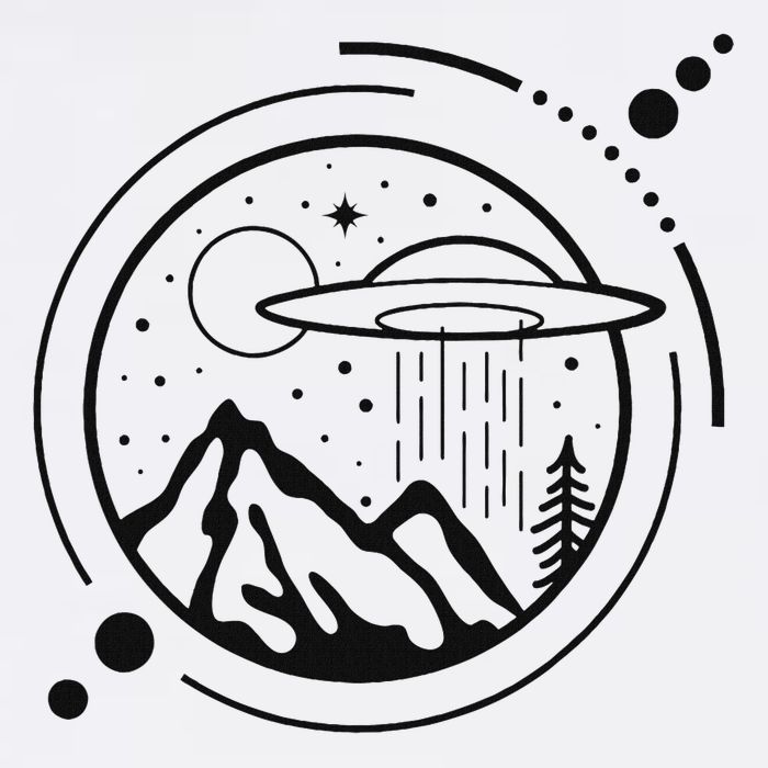 Simple Area 51 Minimal Ufo Tattoo Line Art Ufo Garment-Dyed Sweatshirt