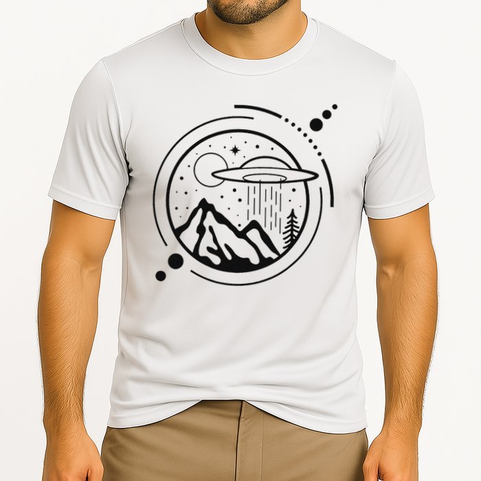 Simple Area 51 Minimal Ufo Tattoo Line Art Ufo Cooling Performance Crew T-Shirt