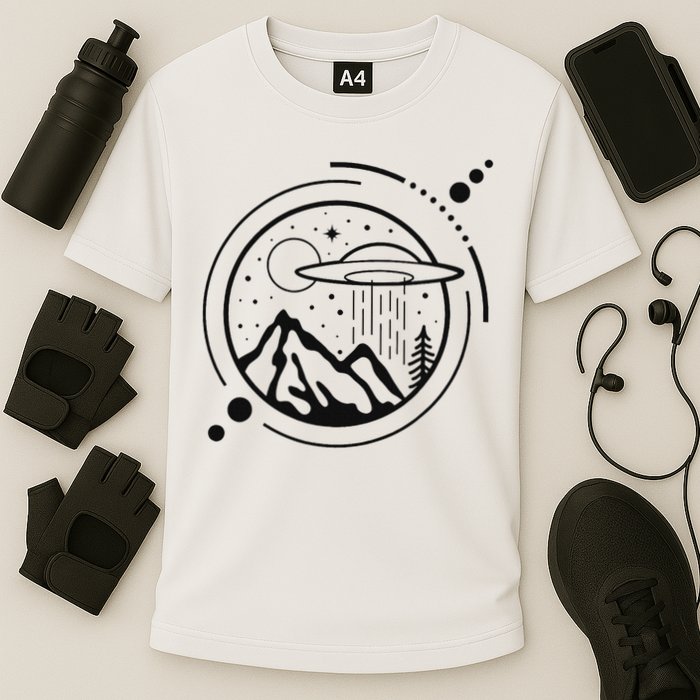 Simple Area 51 Minimal Ufo Tattoo Line Art Ufo Cooling Performance Crew T-Shirt