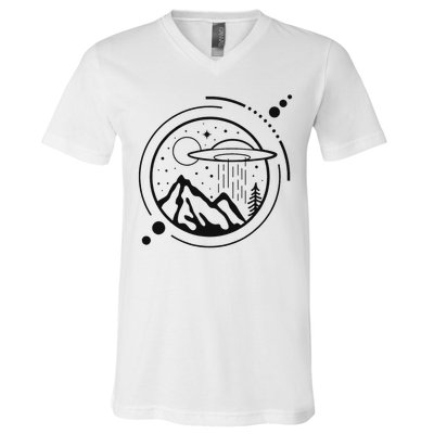 Simple Area 51 Minimal Ufo Tattoo Line Art Ufo V-Neck T-Shirt