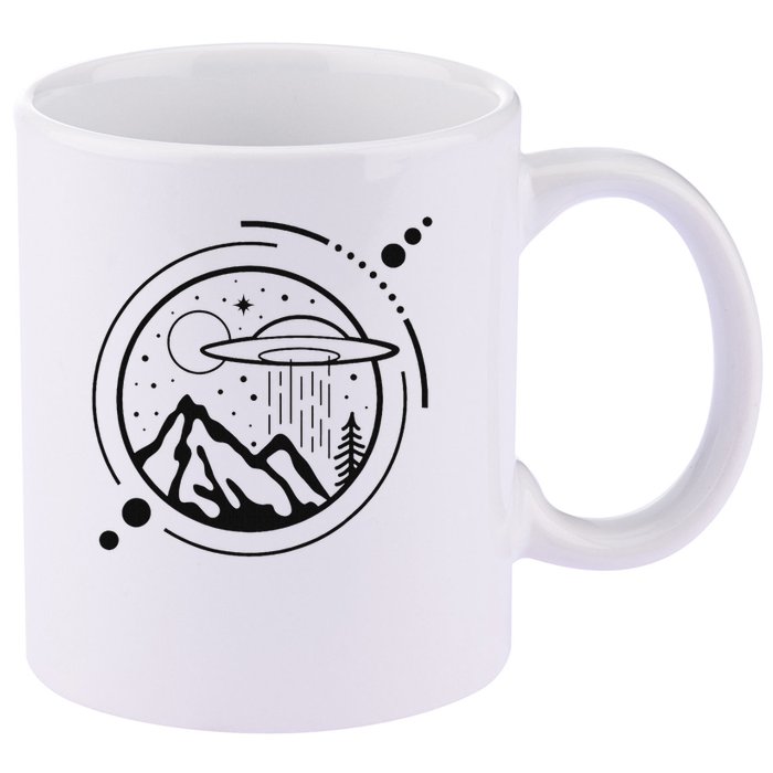 Simple Area 51 Minimal Ufo Tattoo Line Art Ufo 11oz C Handle Ceramic Mug