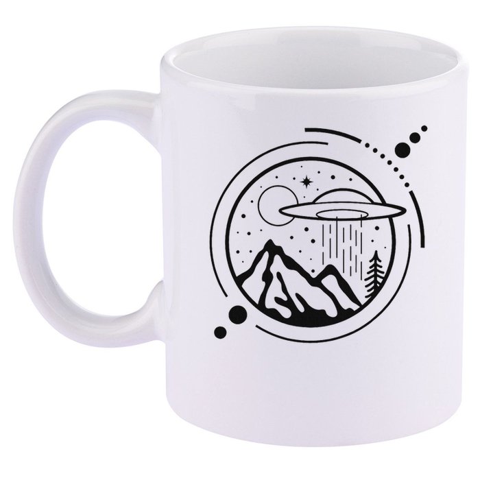 Simple Area 51 Minimal Ufo Tattoo Line Art Ufo 11oz C Handle Ceramic Mug
