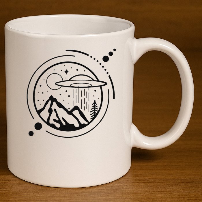 Simple Area 51 Minimal Ufo Tattoo Line Art Ufo 11oz C Handle Ceramic Mug