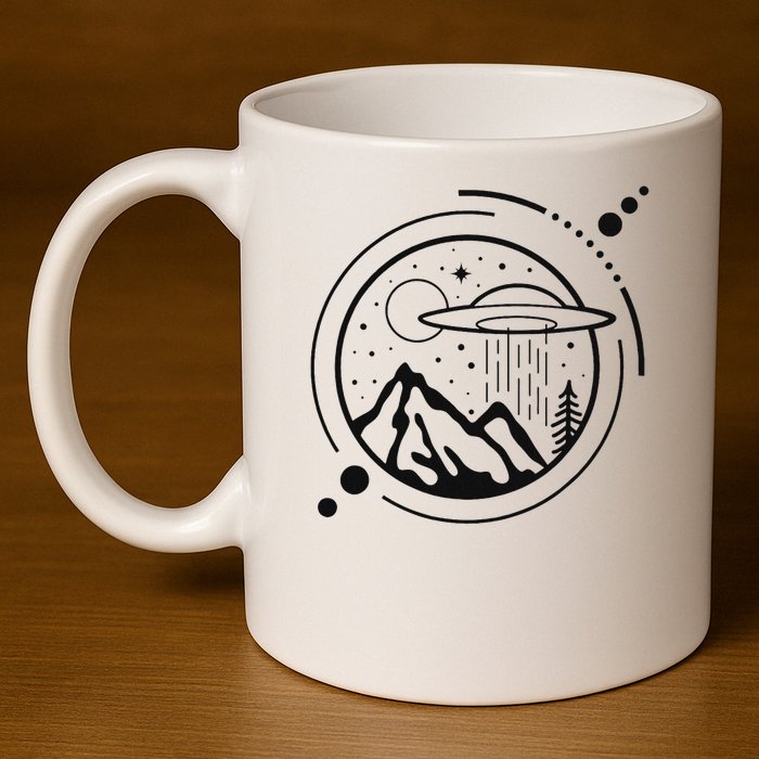 Simple Area 51 Minimal Ufo Tattoo Line Art Ufo 11oz C Handle Ceramic Mug