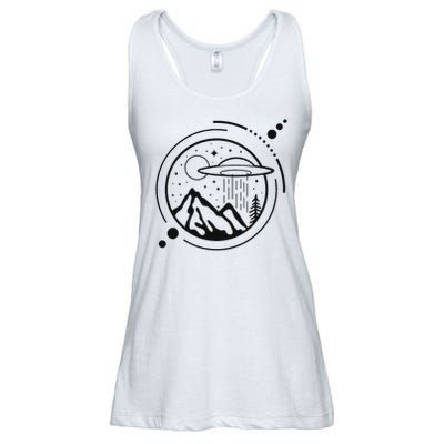 Simple Area 51 Minimal Ufo Tattoo Line Art Ufo Ladies Essential Flowy Tank