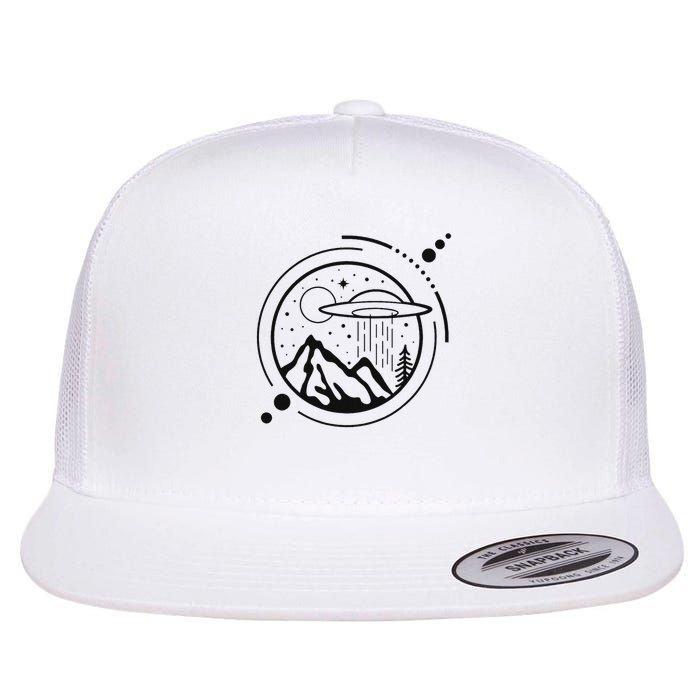 Simple Area 51 Minimal Ufo Tattoo Line Art Ufo Flat Bill Trucker Hat