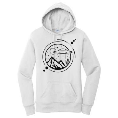 Simple Area 51 Minimal Ufo Tattoo Line Art Ufo Women's Pullover Hoodie