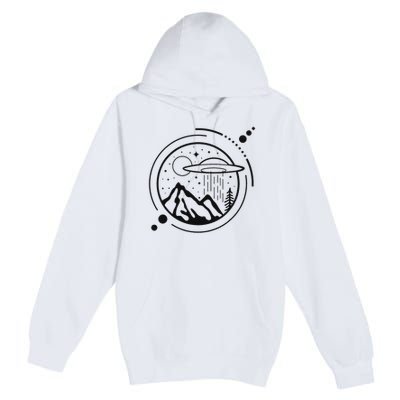 Simple Area 51 Minimal Ufo Tattoo Line Art Ufo Premium Pullover Hoodie