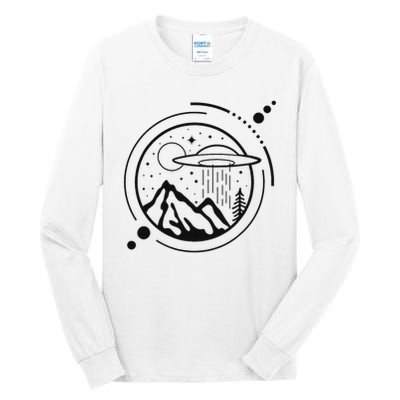 Simple Area 51 Minimal Ufo Tattoo Line Art Ufo Tall Long Sleeve T-Shirt