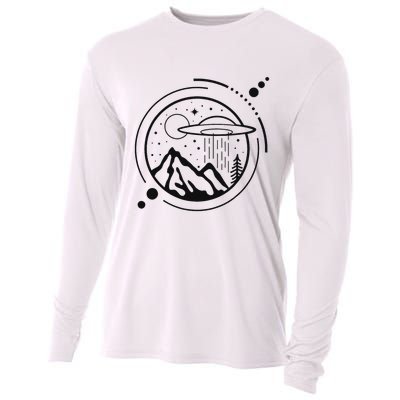 Simple Area 51 Minimal Ufo Tattoo Line Art Ufo Cooling Performance Long Sleeve Crew
