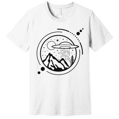 Simple Area 51 Minimal Ufo Tattoo Line Art Ufo Premium T-Shirt