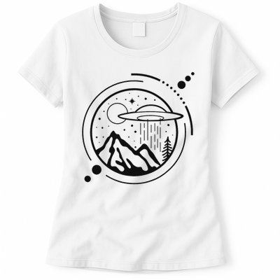 Simple Area 51 Minimal Ufo Tattoo Line Art Ufo Womens T-Shirt