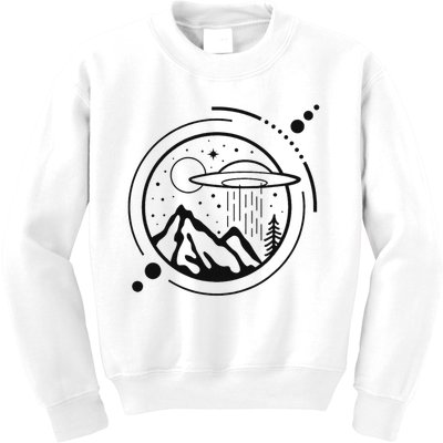 Simple Area 51 Minimal Ufo Tattoo Line Art Ufo Kids Sweatshirt
