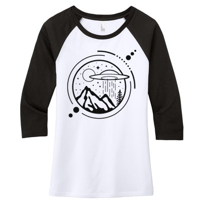 Simple Area 51 Minimal Ufo Tattoo Line Art Ufo Women's Tri-Blend 3/4-Sleeve Raglan Shirt