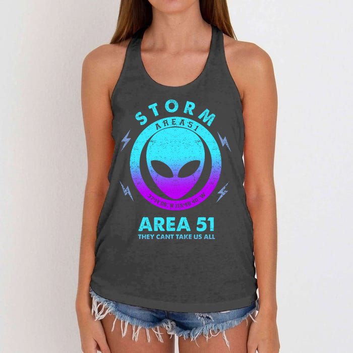 Storm Area 51 They Can''t Take Us All Funny Gradient Color Women's Knotted Racerback Tank