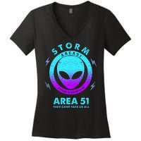 Storm Area 51 They Can''t Take Us All Funny Gradient Color Women's V-Neck T-Shirt