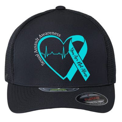 Sexual Assault Awareness Month Heart Teal Ribbon Support Flexfit Unipanel Trucker Cap