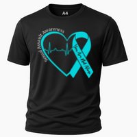 Sexual Assault Awareness Month Heart Teal Ribbon Support Cooling Performance Crew T-Shirt