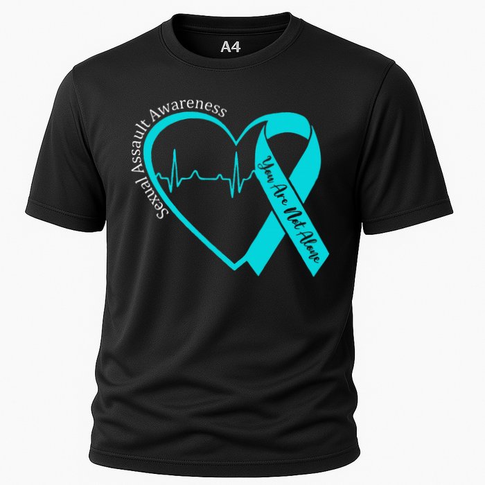 Sexual Assault Awareness Month Heart Teal Ribbon Support Cooling Performance Crew T-Shirt