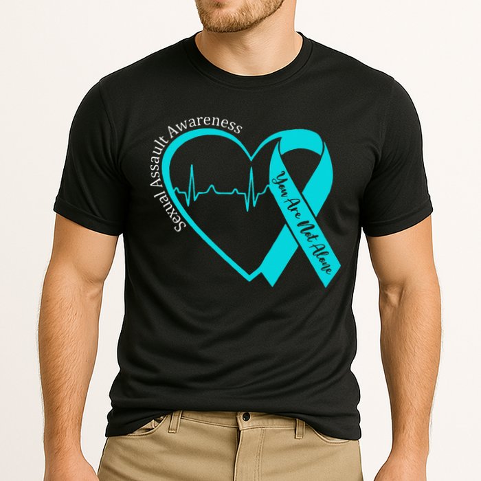 Sexual Assault Awareness Month Heart Teal Ribbon Support Cooling Performance Crew T-Shirt