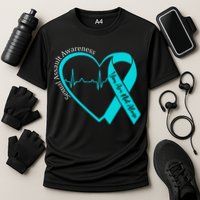 Sexual Assault Awareness Month Heart Teal Ribbon Support Cooling Performance Crew T-Shirt