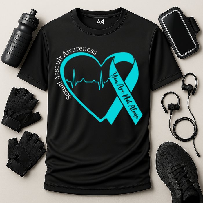 Sexual Assault Awareness Month Heart Teal Ribbon Support Cooling Performance Crew T-Shirt