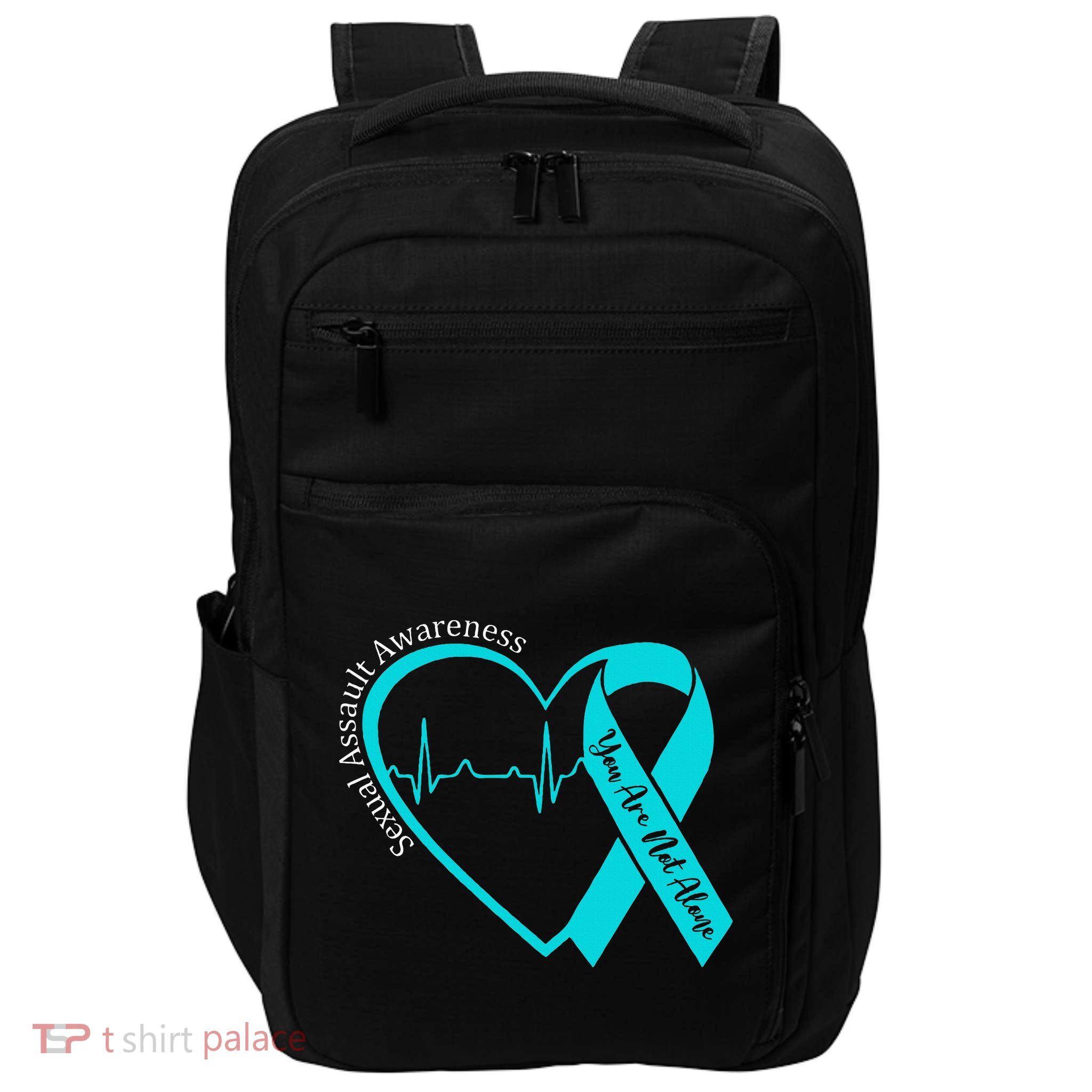Sexual Assault Awareness Month Heart Teal Ribbon Support Impact Tech Backpack