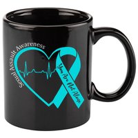 Sexual Assault Awareness Month Heart Teal Ribbon Support 11oz C Handle Ceramic Mug