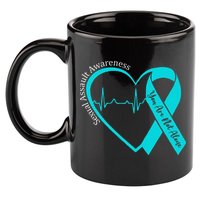 Sexual Assault Awareness Month Heart Teal Ribbon Support 11oz C Handle Ceramic Mug