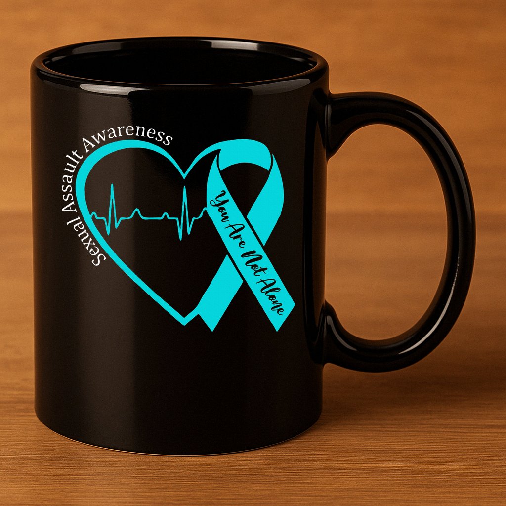 Sexual Assault Awareness Month Heart Teal Ribbon Support 11oz C Handle Ceramic Mug