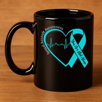 Sexual Assault Awareness Month Heart Teal Ribbon Support 11oz C Handle Ceramic Mug
