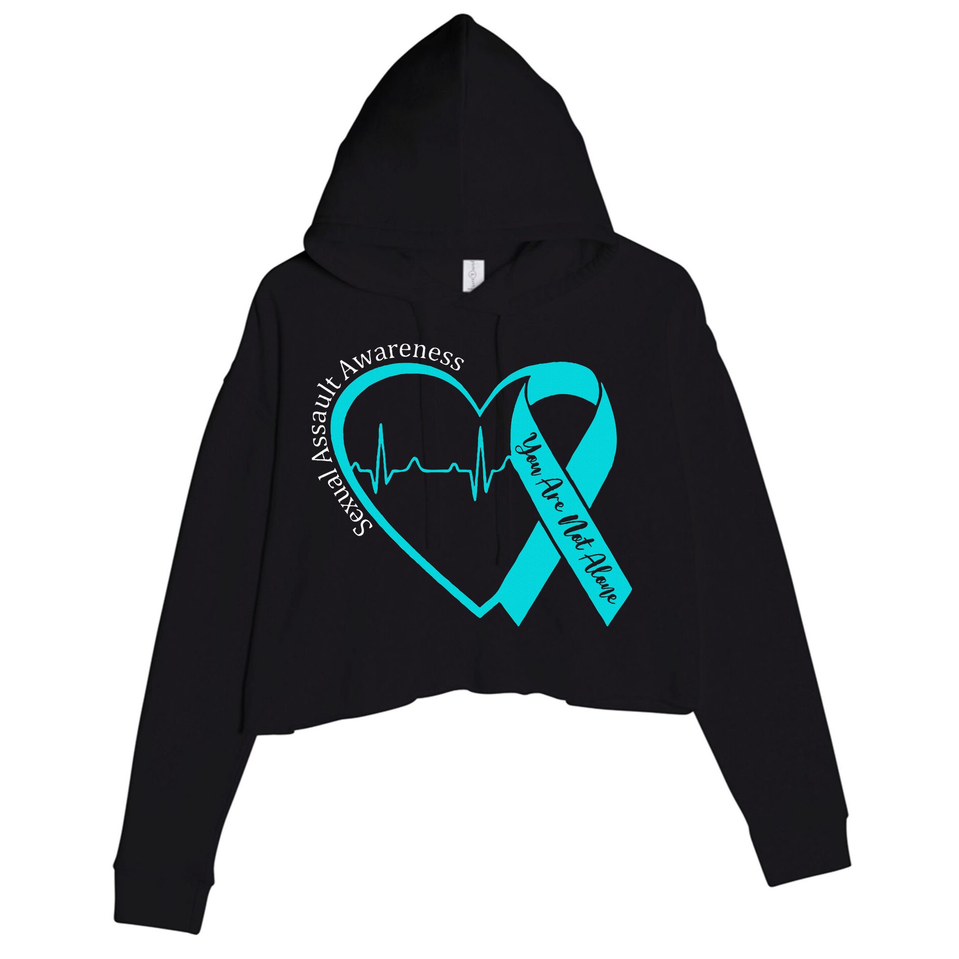 Sexual Assault Awareness Month Heart Teal Ribbon Support Crop Fleece Hoodie