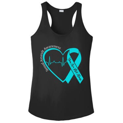 Sexual Assault Awareness Month Heart Teal Ribbon Support Ladies PosiCharge Competitor Racerback Tank