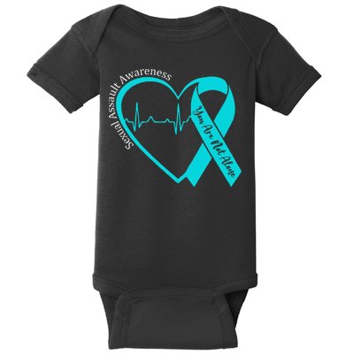 Sexual Assault Awareness Month Heart Teal Ribbon Support Baby Bodysuit