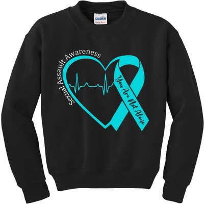 Sexual Assault Awareness Month Heart Teal Ribbon Support Kids Sweatshirt